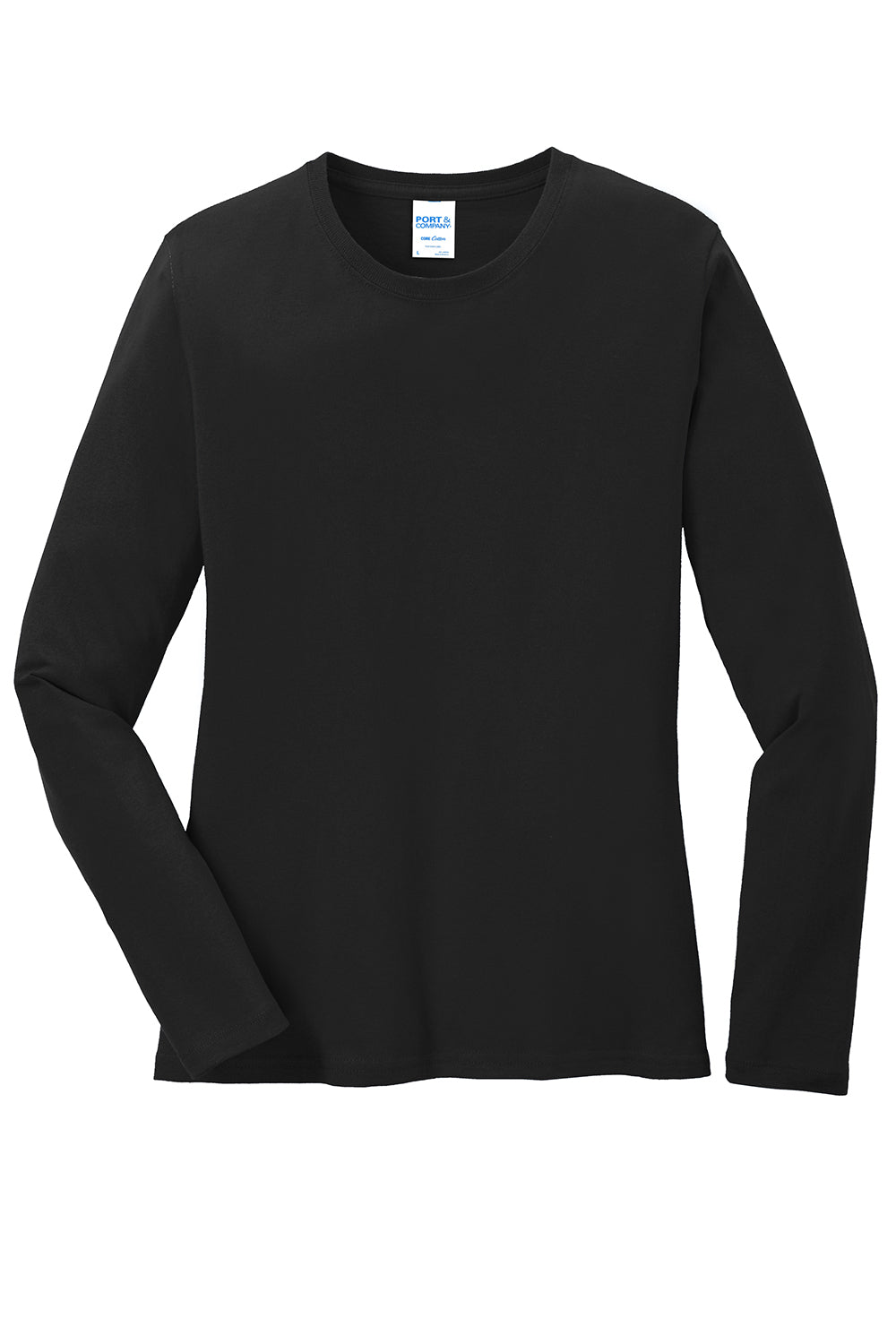 Port & Company LPC54LS Womens Core Long Sleeve Crewneck T-Shirt Jet Black Flat Front