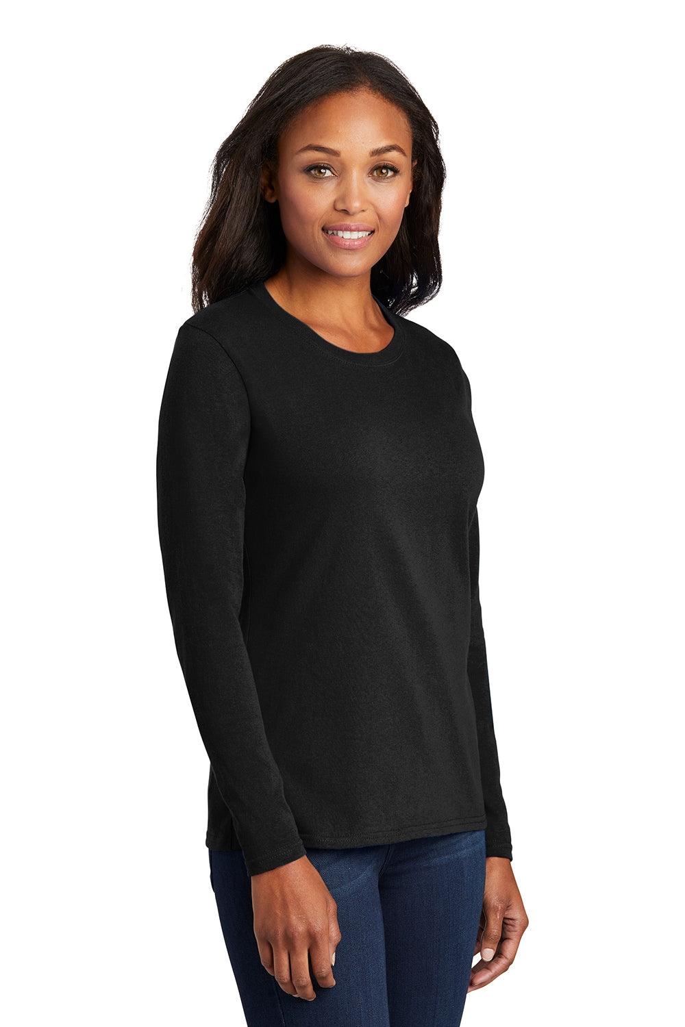 Port & Company LPC54LS Womens Core Long Sleeve Crewneck T-Shirt Jet Black Model 3q