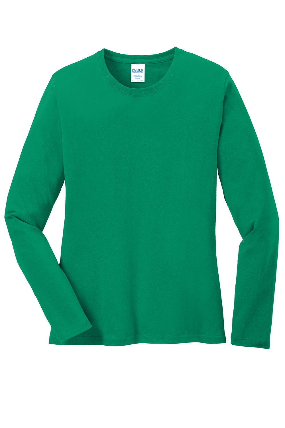 Port & Company LPC54LS Womens Core Long Sleeve Crewneck T-Shirt Kelly Green Flat Front