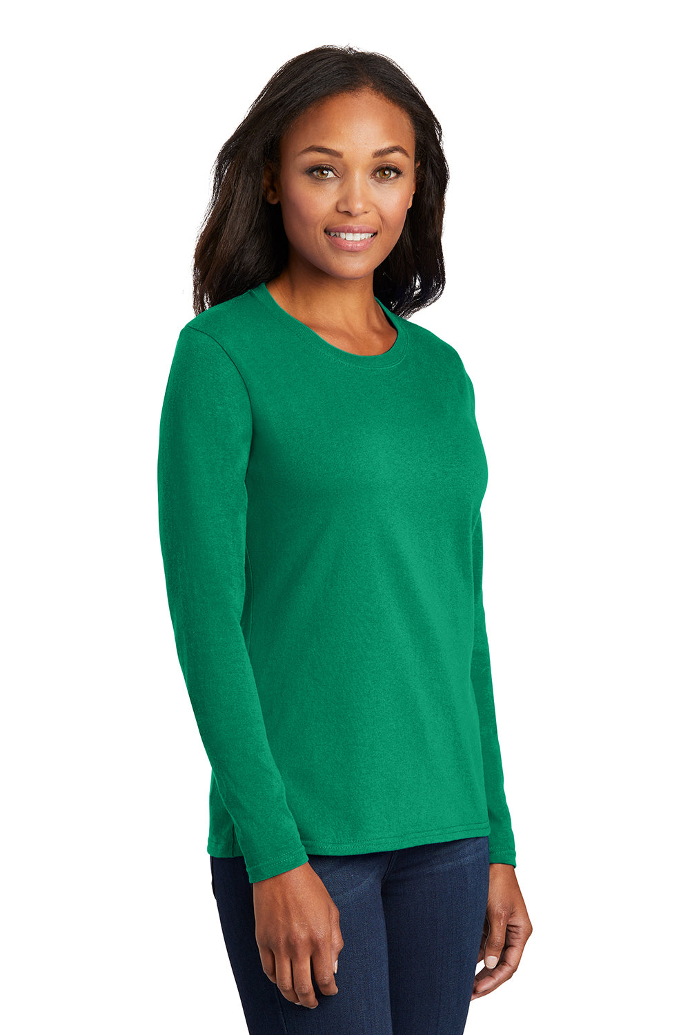 Port & Company LPC54LS Womens Core Long Sleeve Crewneck T-Shirt Kelly Green Model 3q