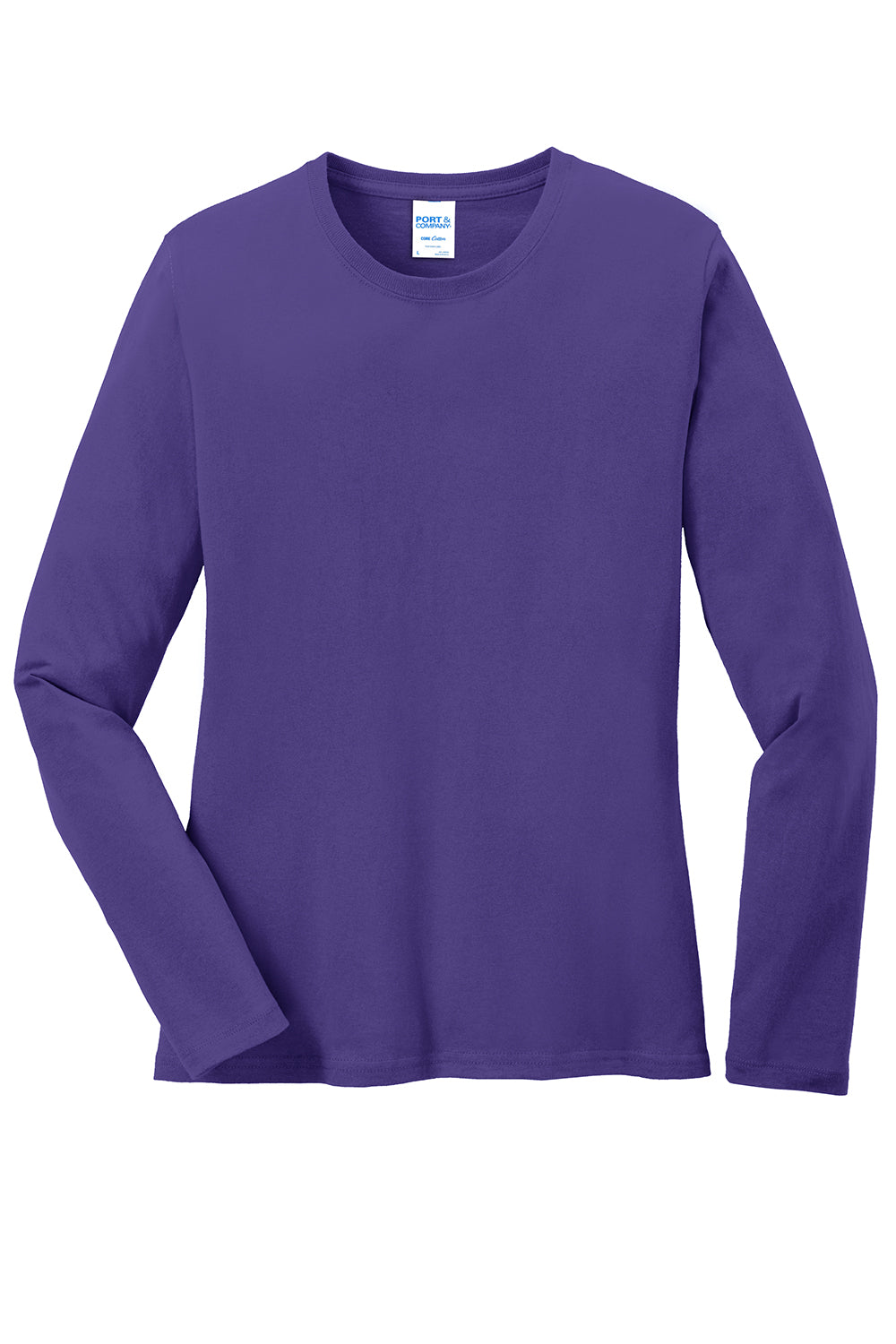 Port & Company LPC54LS Womens Core Long Sleeve Crewneck T-Shirt Purple Flat Front