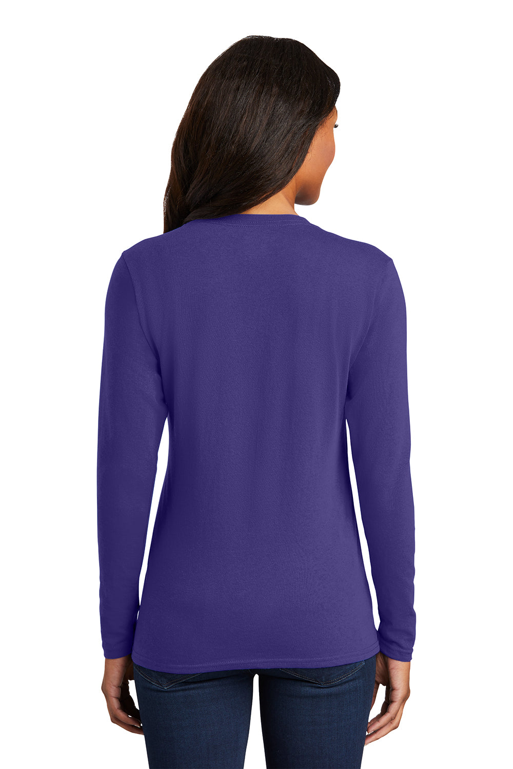 Port & Company LPC54LS Womens Core Long Sleeve Crewneck T-Shirt Purple Model Back