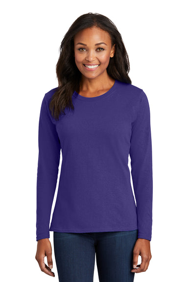 Port & Company LPC54LS Womens Core Long Sleeve Crewneck T-Shirt Purple Model Front