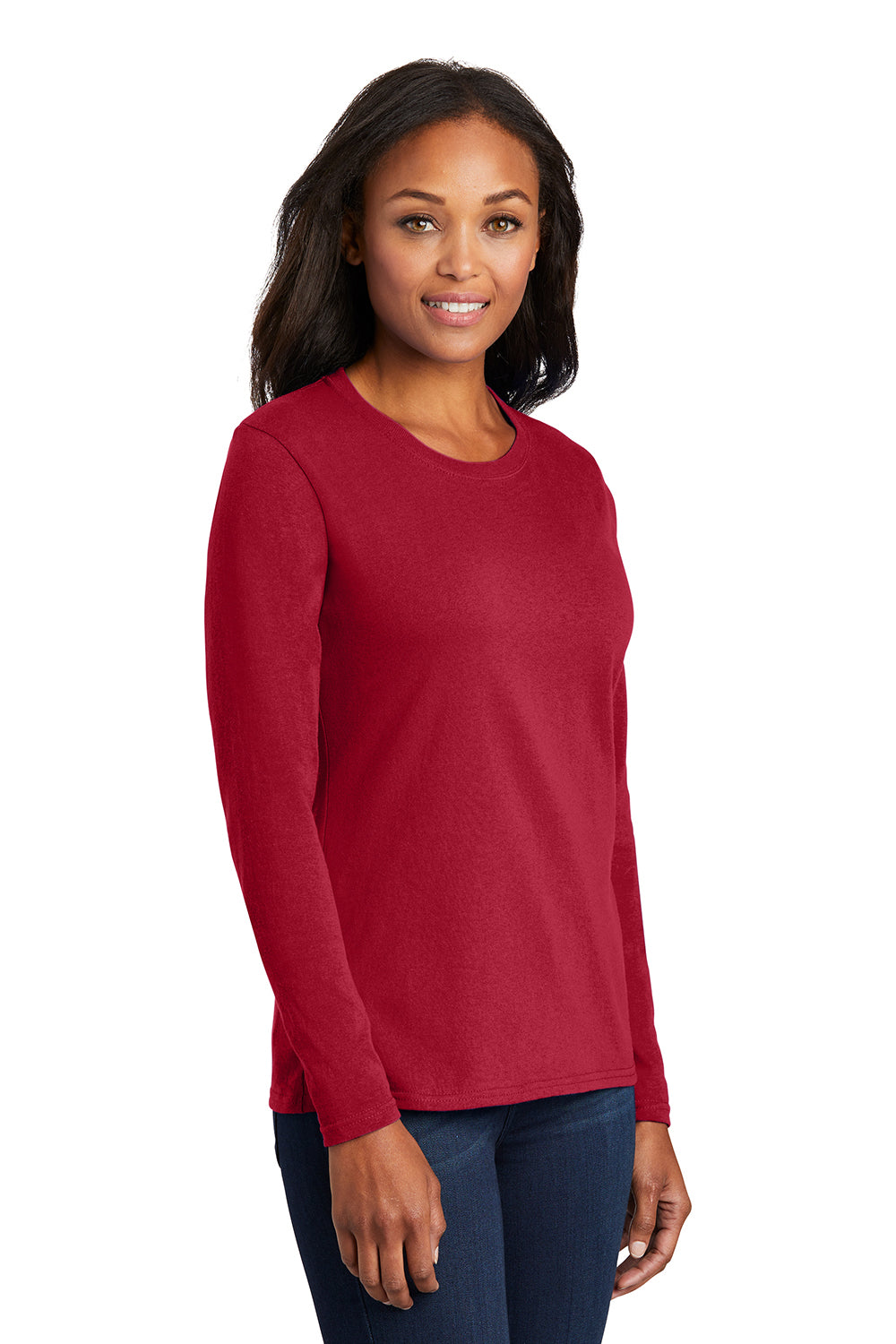 Port & Company LPC54LS Womens Core Long Sleeve Crewneck T-Shirt Red Model 3q