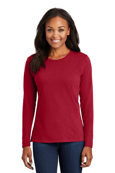 Port & Company LPC54LS Womens Core Long Sleeve Crewneck T-Shirt Red Model Front