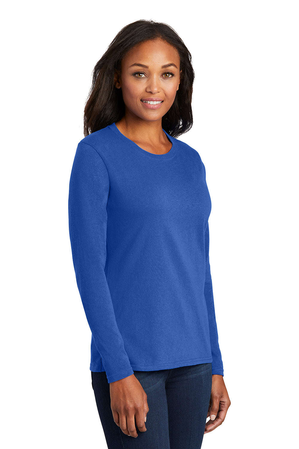 Port & Company LPC54LS Womens Core Long Sleeve Crewneck T-Shirt Royal Blue Model 3q