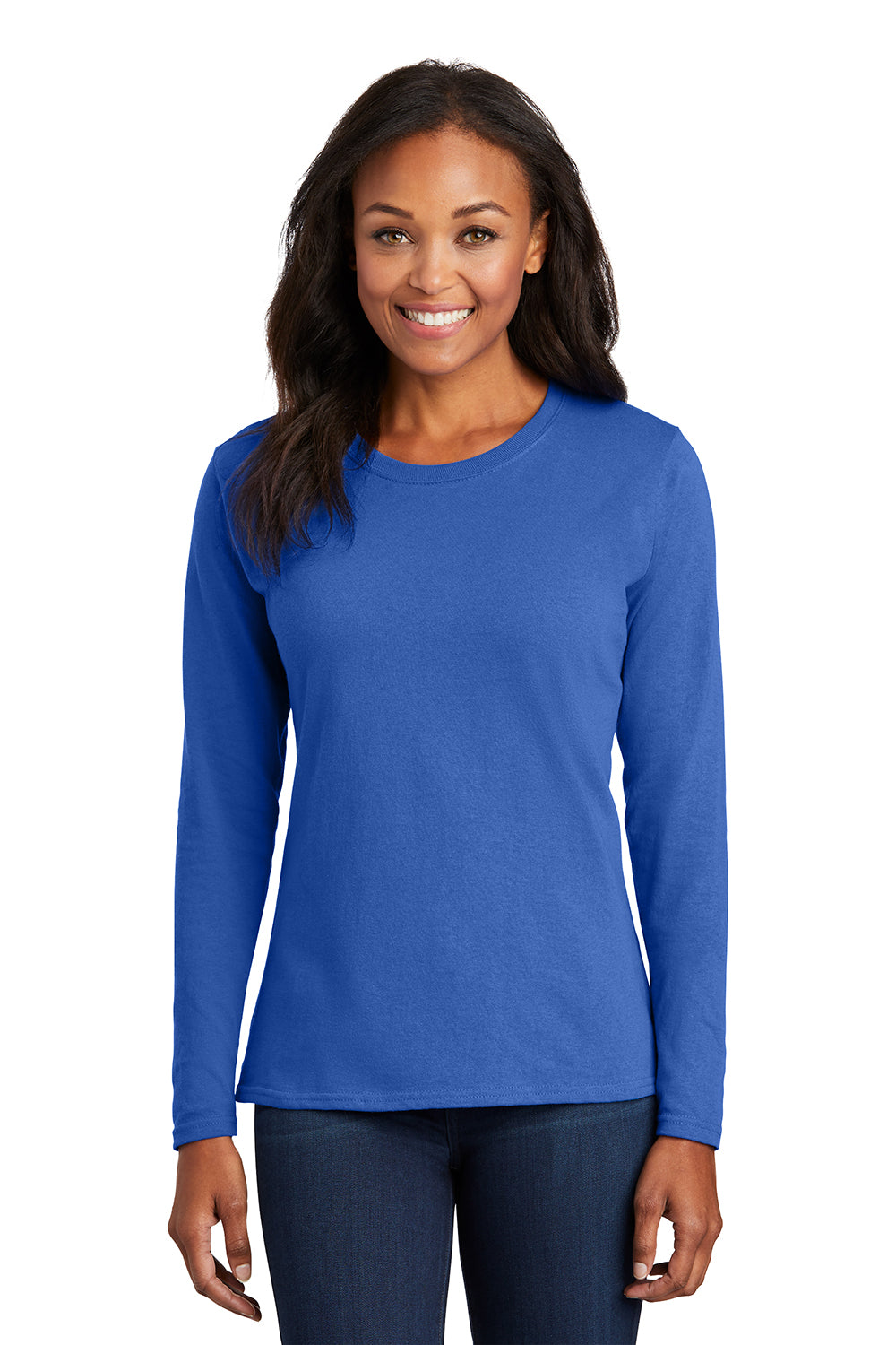 Port & Company LPC54LS Womens Core Long Sleeve Crewneck T-Shirt Royal Blue Model Front