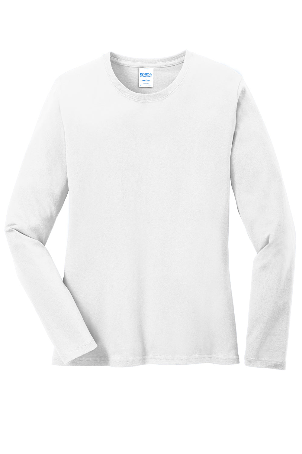 Port & Company LPC54LS Womens Core Long Sleeve Crewneck T-Shirt White Flat Front