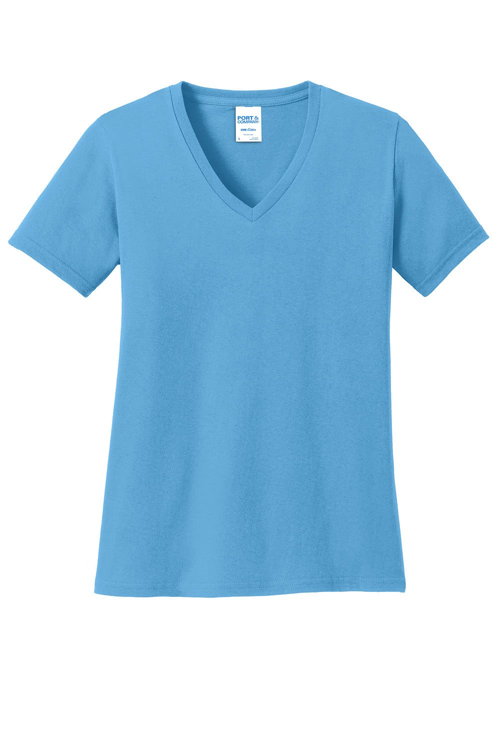 Port & Company LPC54V Womens Core Short Sleeve V-Neck T-Shirt Aquatic Blue Flat Front