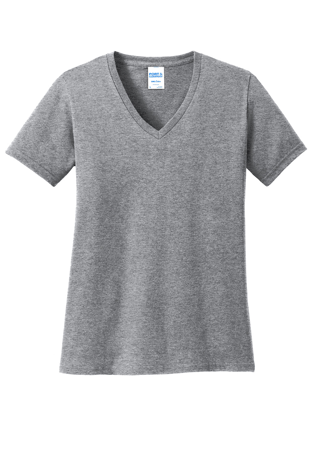 Port & Company LPC54V Womens Core Short Sleeve V-Neck T-Shirt Heather Grey Flat Front