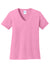 Port & Company LPC54V Womens Core Short Sleeve V-Neck T-Shirt Candy Pink Flat Front