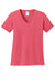 Port & Company LPC54V Womens Core Short Sleeve V-Neck T-Shirt Coral Flat Front