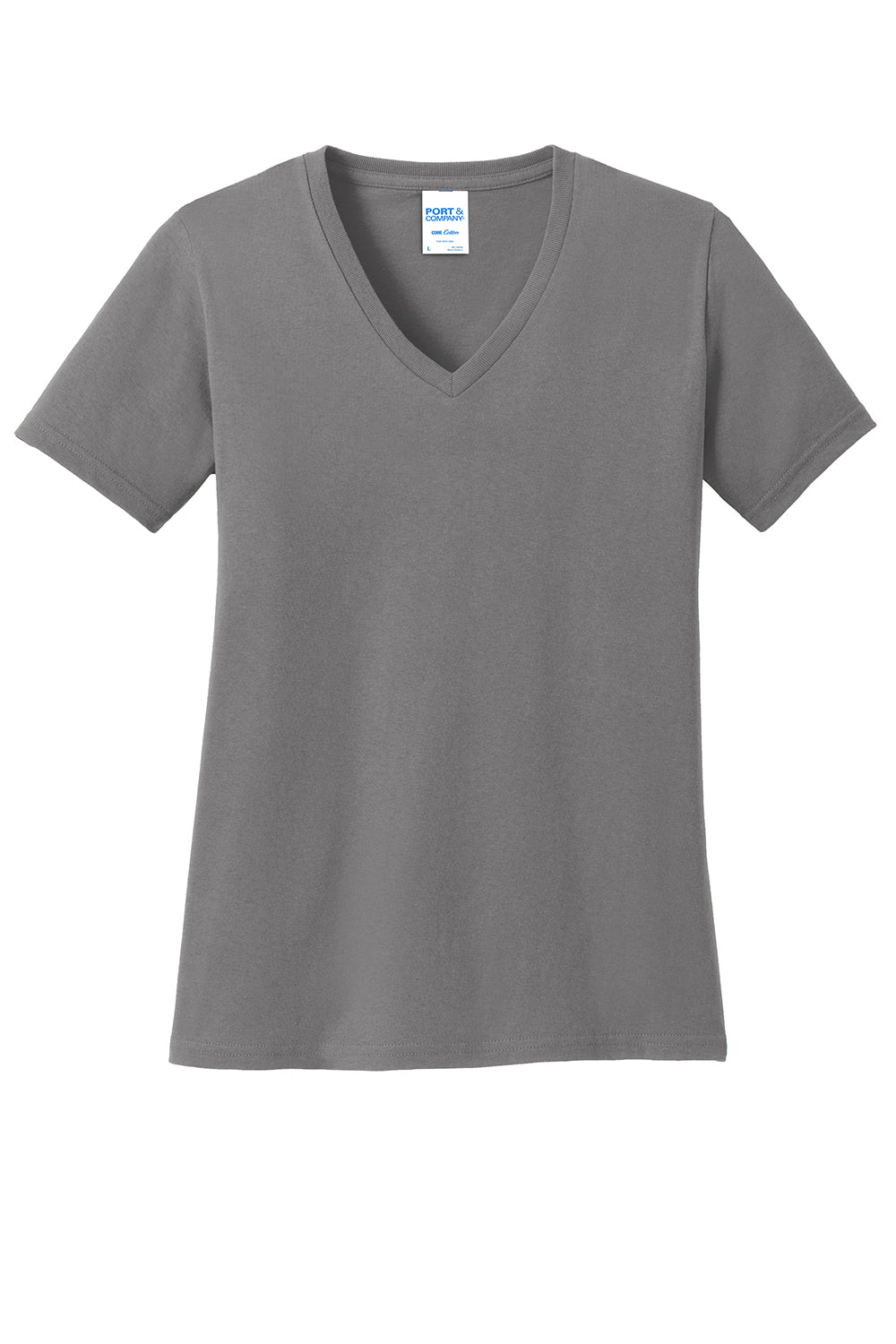 Port & Company LPC54V Womens Core Short Sleeve V-Neck T-Shirt Medium Grey Flat Front