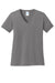 Port & Company LPC54V Womens Core Short Sleeve V-Neck T-Shirt Medium Grey Flat Front