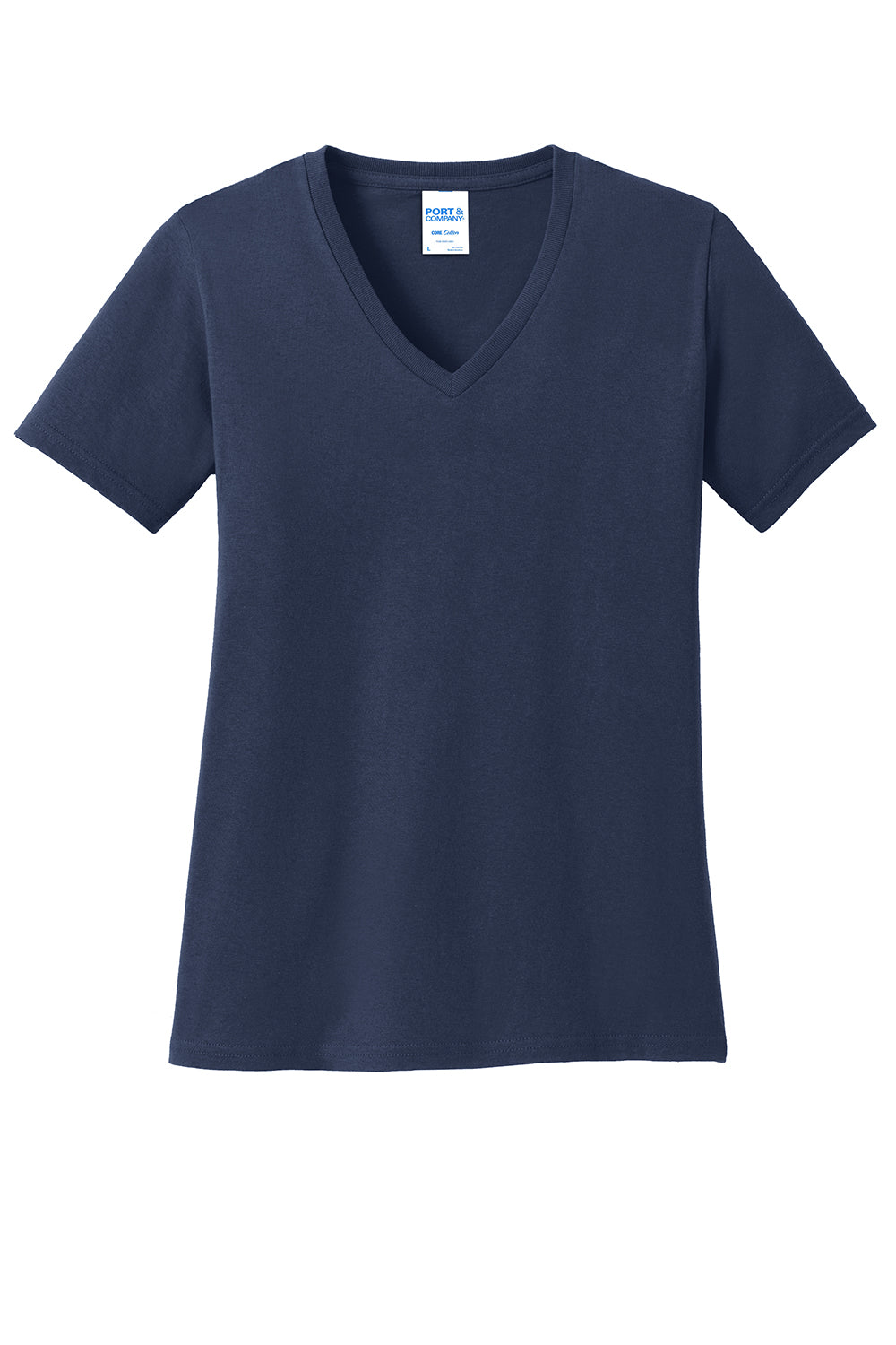 Port & Company LPC54V Womens Core Short Sleeve V-Neck T-Shirt Navy Blue Flat Front