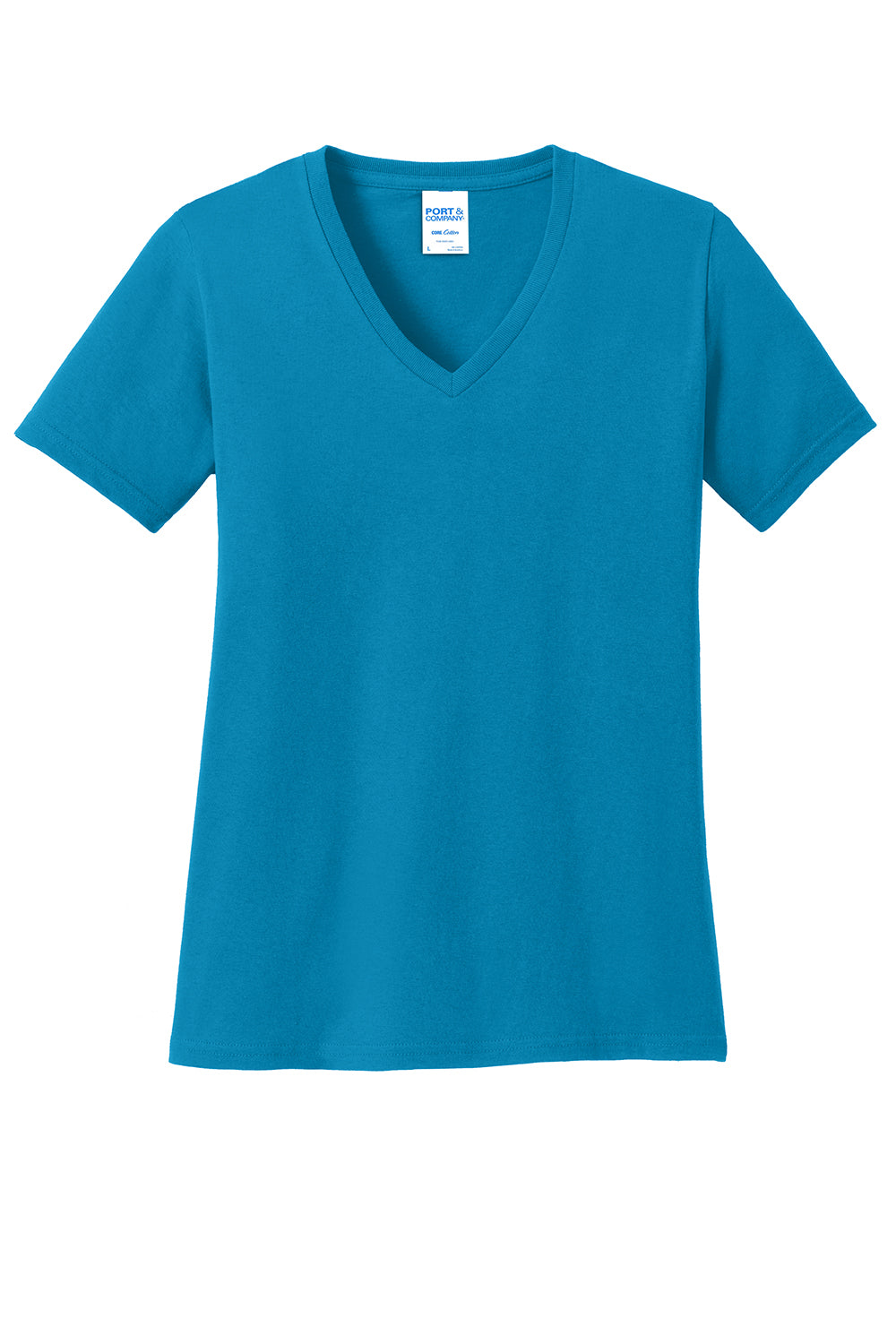 Port & Company LPC54V Womens Core Short Sleeve V-Neck T-Shirt Neon Blue Flat Front