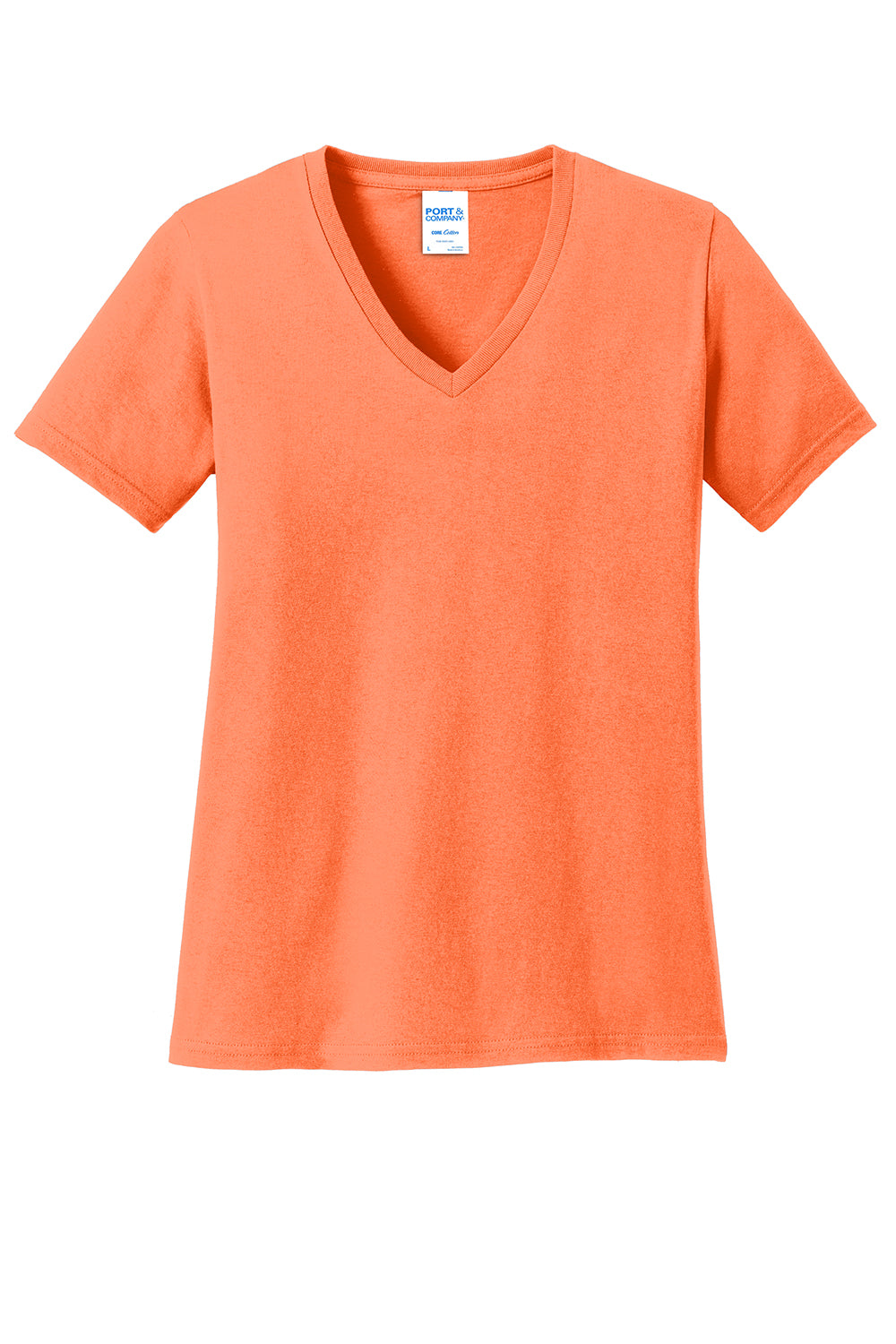 Port & Company LPC54V Womens Core Short Sleeve V-Neck T-Shirt Neon Orange Flat Front