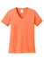 Port & Company LPC54V Womens Core Short Sleeve V-Neck T-Shirt Neon Orange Flat Front