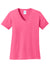 Port & Company LPC54V Womens Core Short Sleeve V-Neck T-Shirt Neon Pink Flat Front