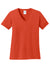 Port & Company LPC54V Womens Core Short Sleeve V-Neck T-Shirt Orange Flat Front