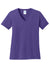 Port & Company LPC54V Womens Core Short Sleeve V-Neck T-Shirt Purple Flat Front