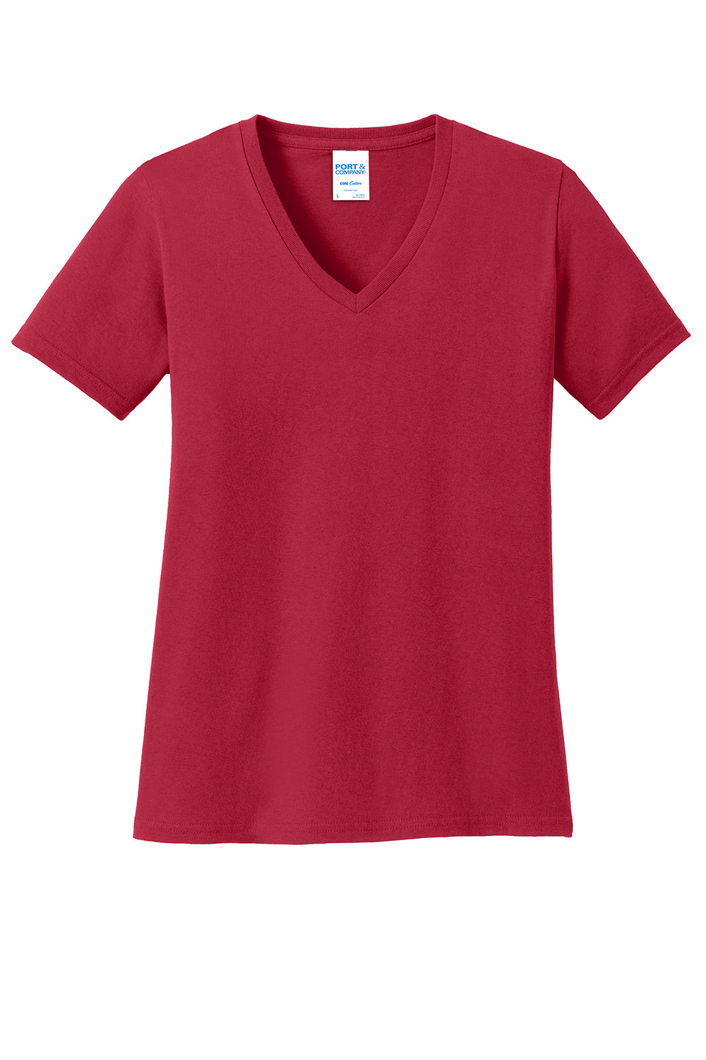 Port & Company LPC54V Womens Core Short Sleeve V-Neck T-Shirt Red Flat Front