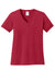 Port & Company LPC54V Womens Core Short Sleeve V-Neck T-Shirt Red Flat Front