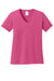 Port & Company LPC54V Womens Core Short Sleeve V-Neck T-Shirt Sangria Pink Flat Front