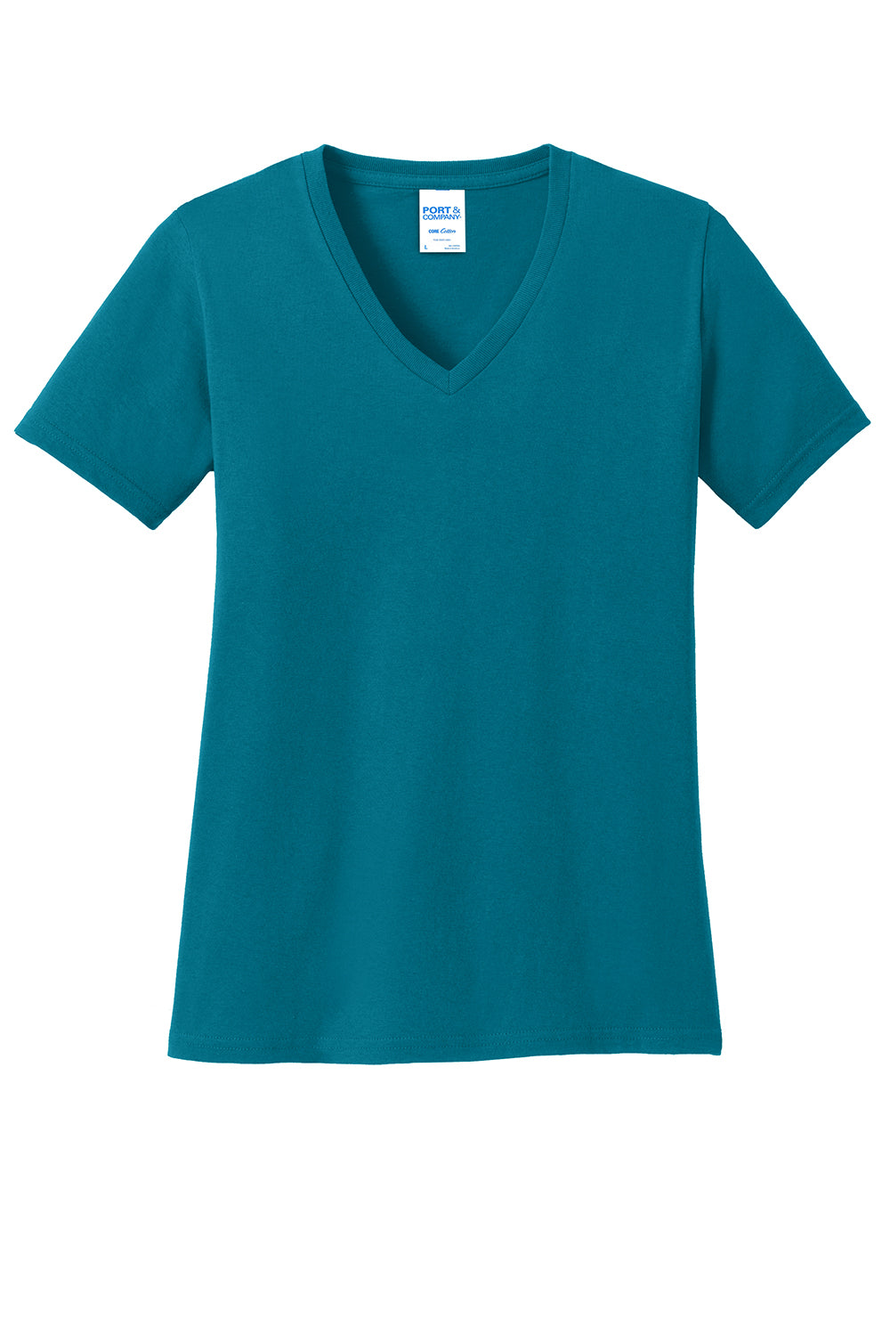 Port & Company LPC54V Womens Core Short Sleeve V-Neck T-Shirt Teal Green Flat Front