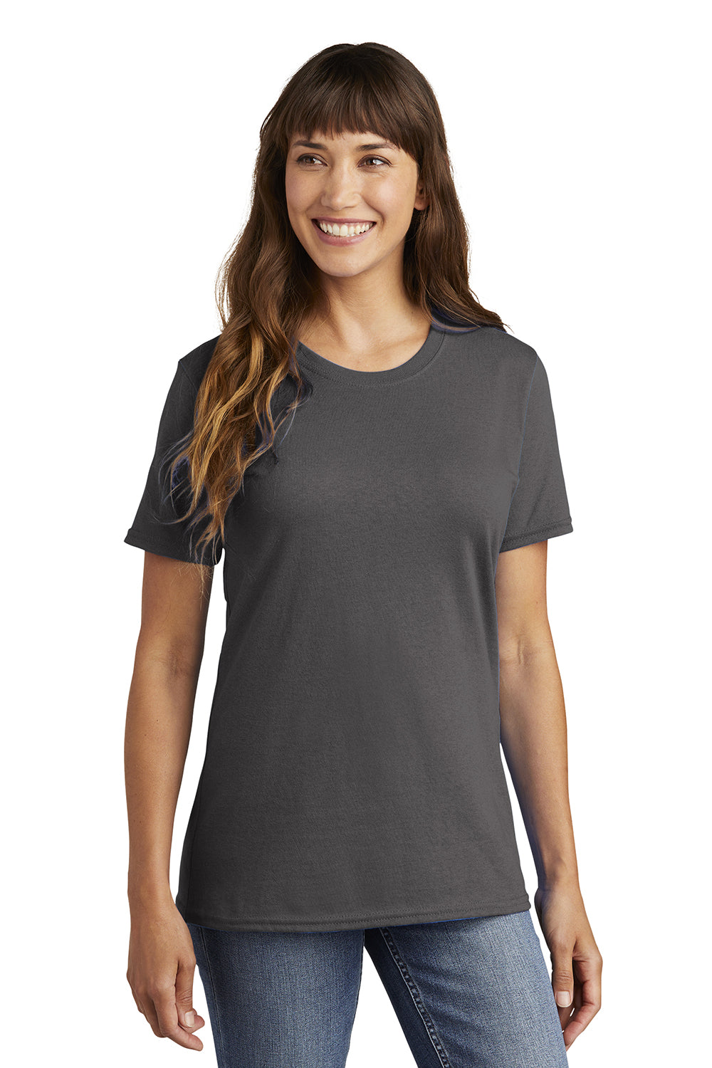 Port & Company LPC54 Womens Core Short Sleeve Crewneck T-Shirt Charcoal Grey Model Front