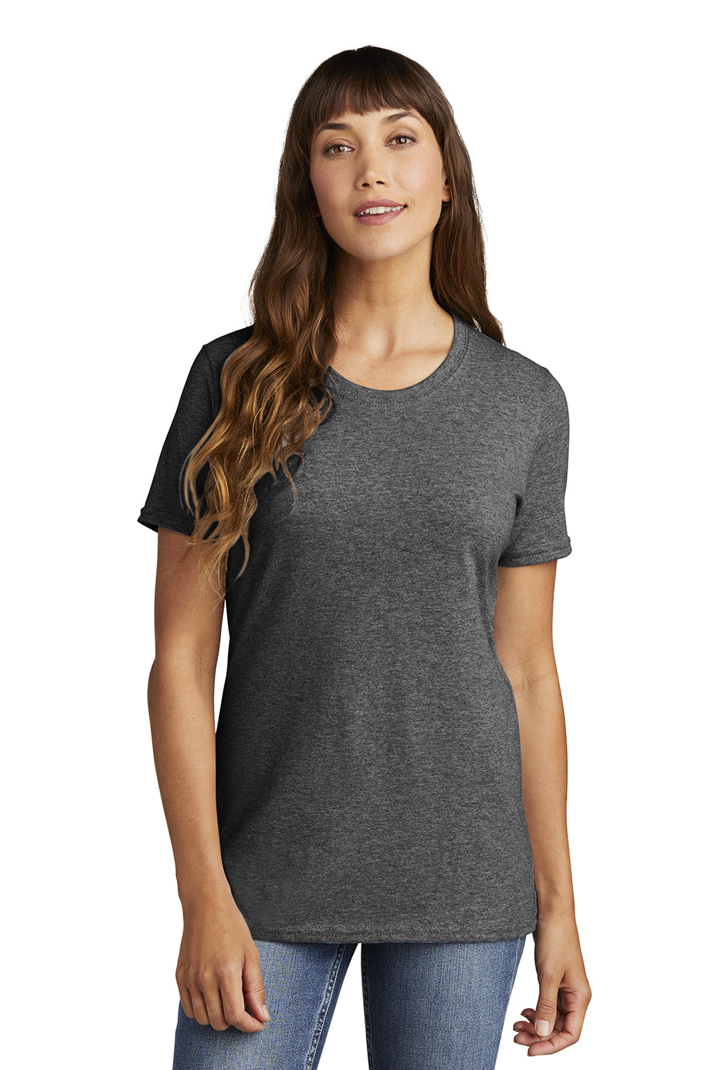 Port & Company LPC54 Womens Core Short Sleeve Crewneck T-Shirt Heather Dark Grey Model Front