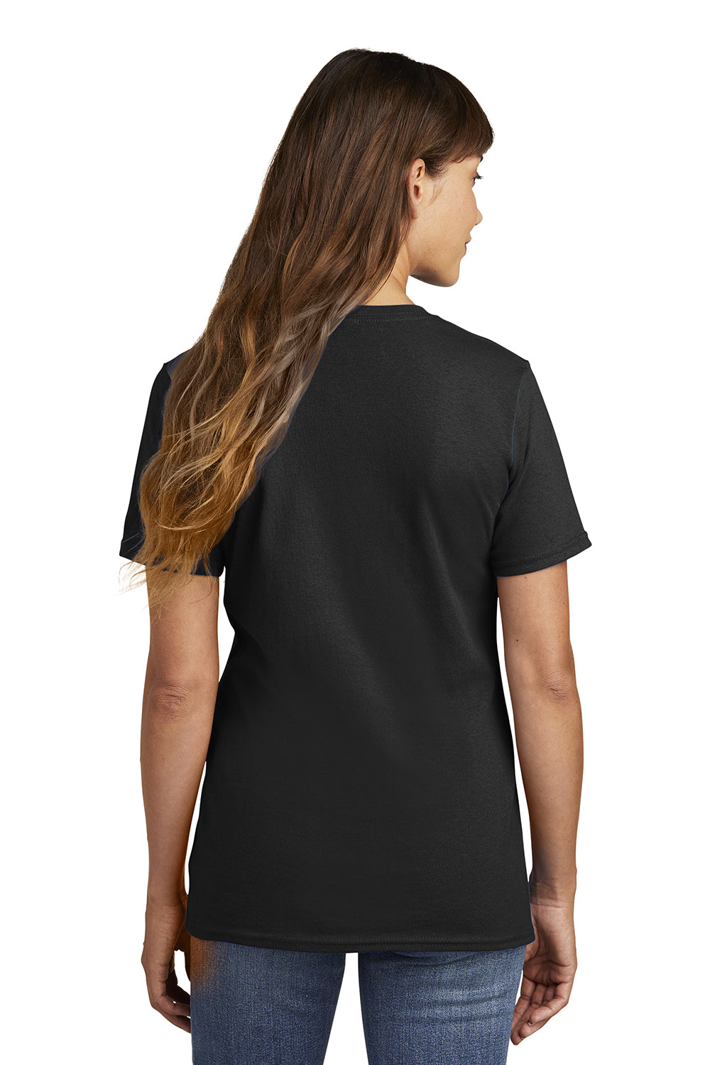 Port & Company LPC54 Womens Core Short Sleeve Crewneck T-Shirt Jet Black Model Back