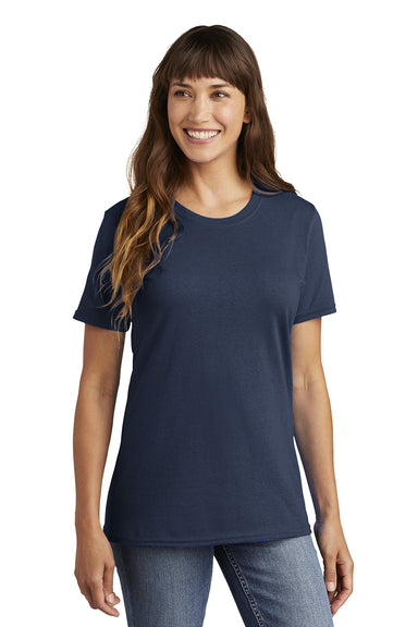 Port & Company LPC54 Womens Core Short Sleeve Crewneck T-Shirt Navy Blue Model Front