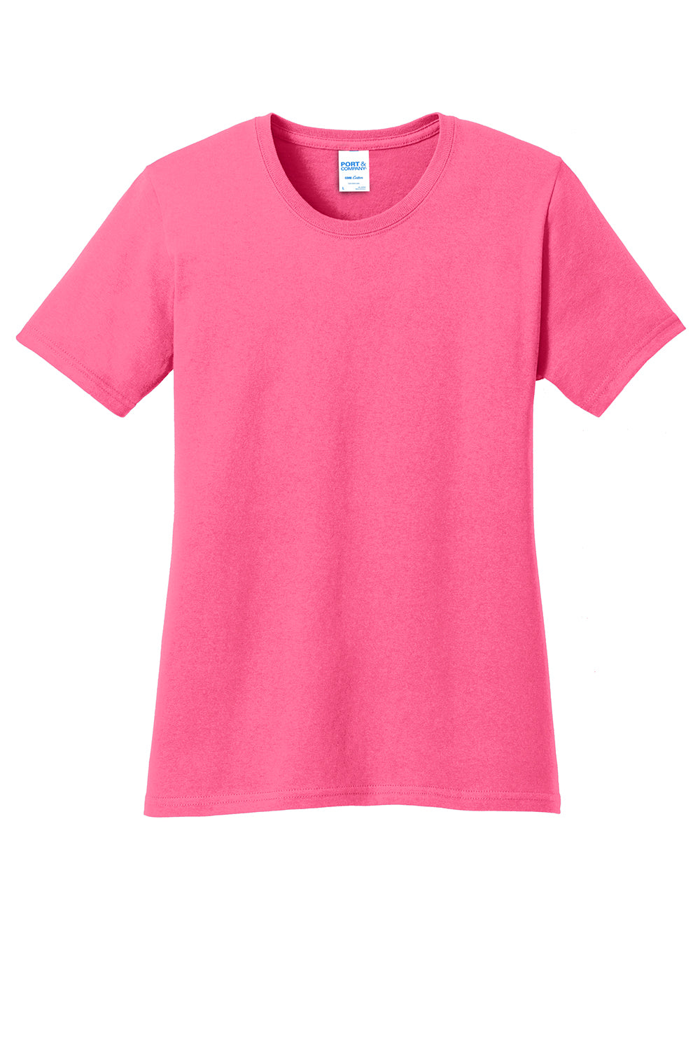 Port & Company LPC54 Womens Core Short Sleeve Crewneck T-Shirt Neon Pink Flat Front