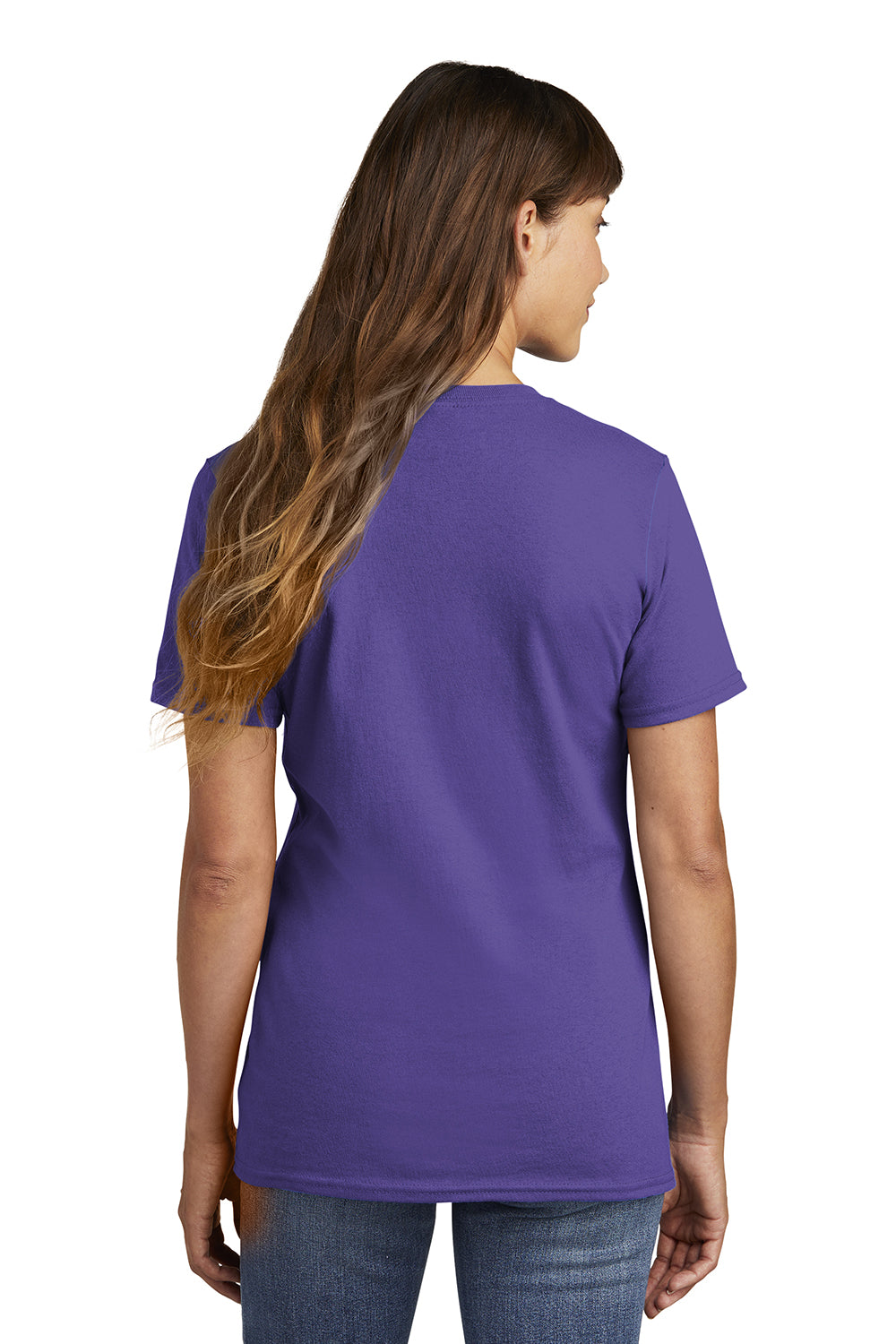 Port & Company LPC54 Womens Core Short Sleeve Crewneck T-Shirt Purple Model Back