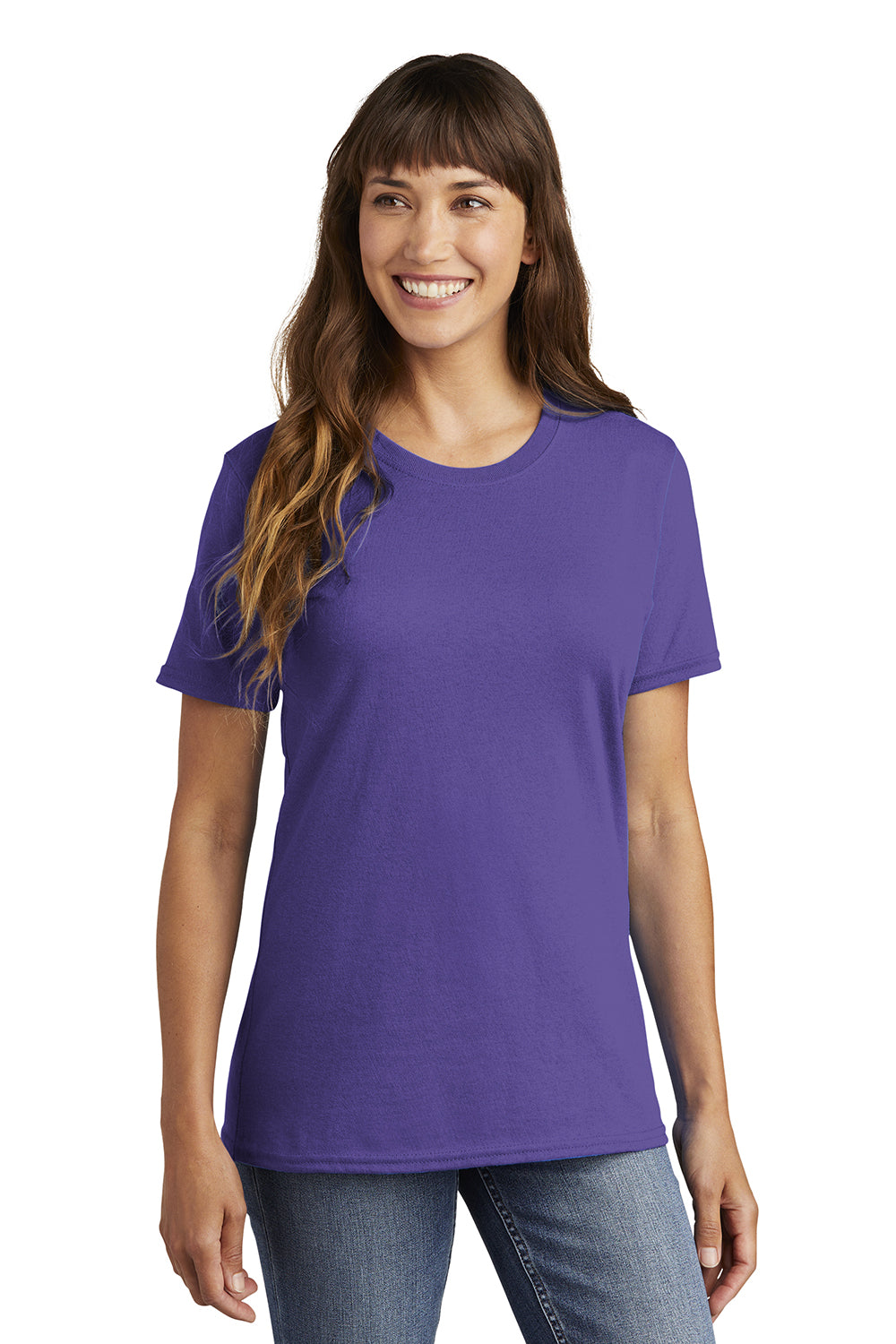 Port & Company LPC54 Womens Core Short Sleeve Crewneck T-Shirt Purple Model Front