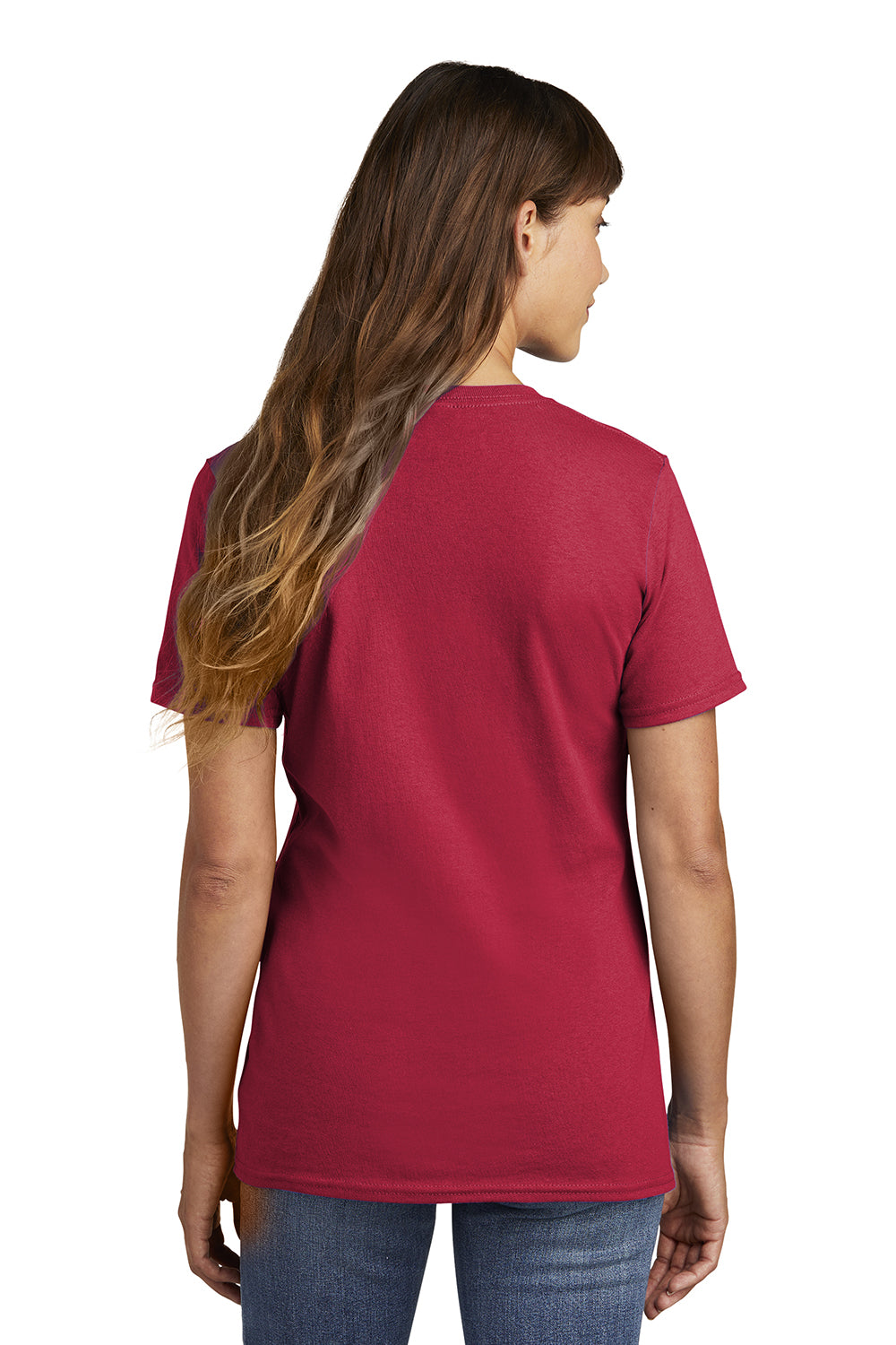 Port & Company LPC54 Womens Core Short Sleeve Crewneck T-Shirt Red Model Back