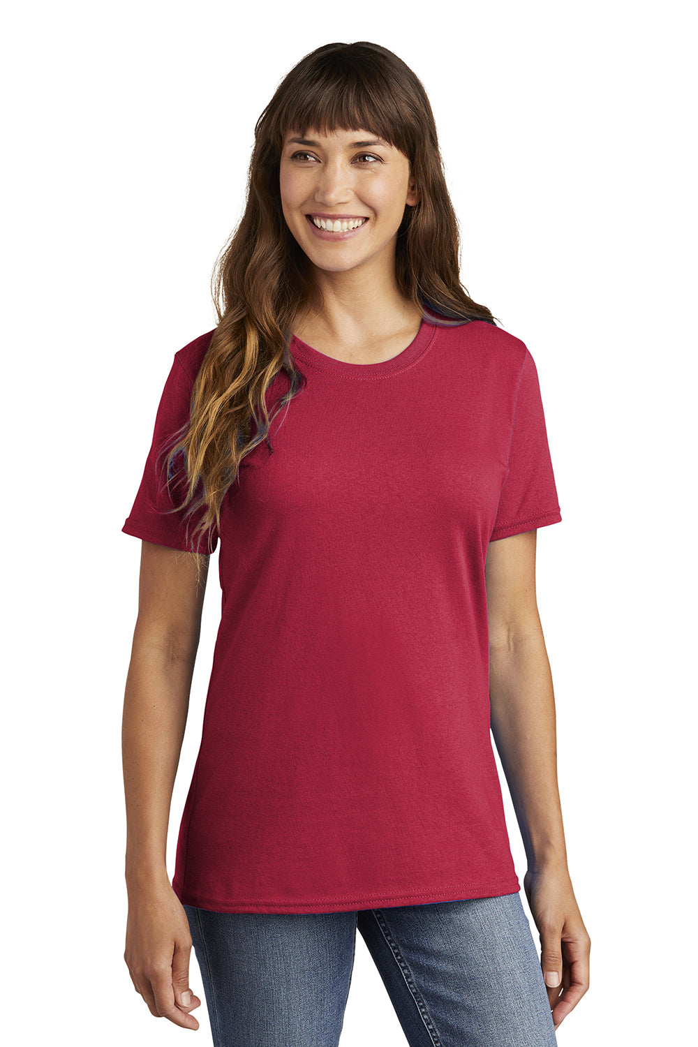 Port & Company LPC54 Womens Core Short Sleeve Crewneck T-Shirt Red Model Front