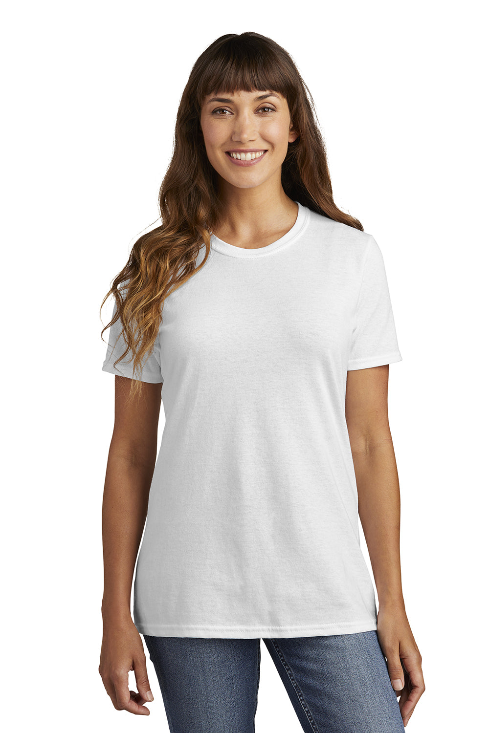 Port & Company LPC54 Womens Core Short Sleeve Crewneck T-Shirt White Model Front