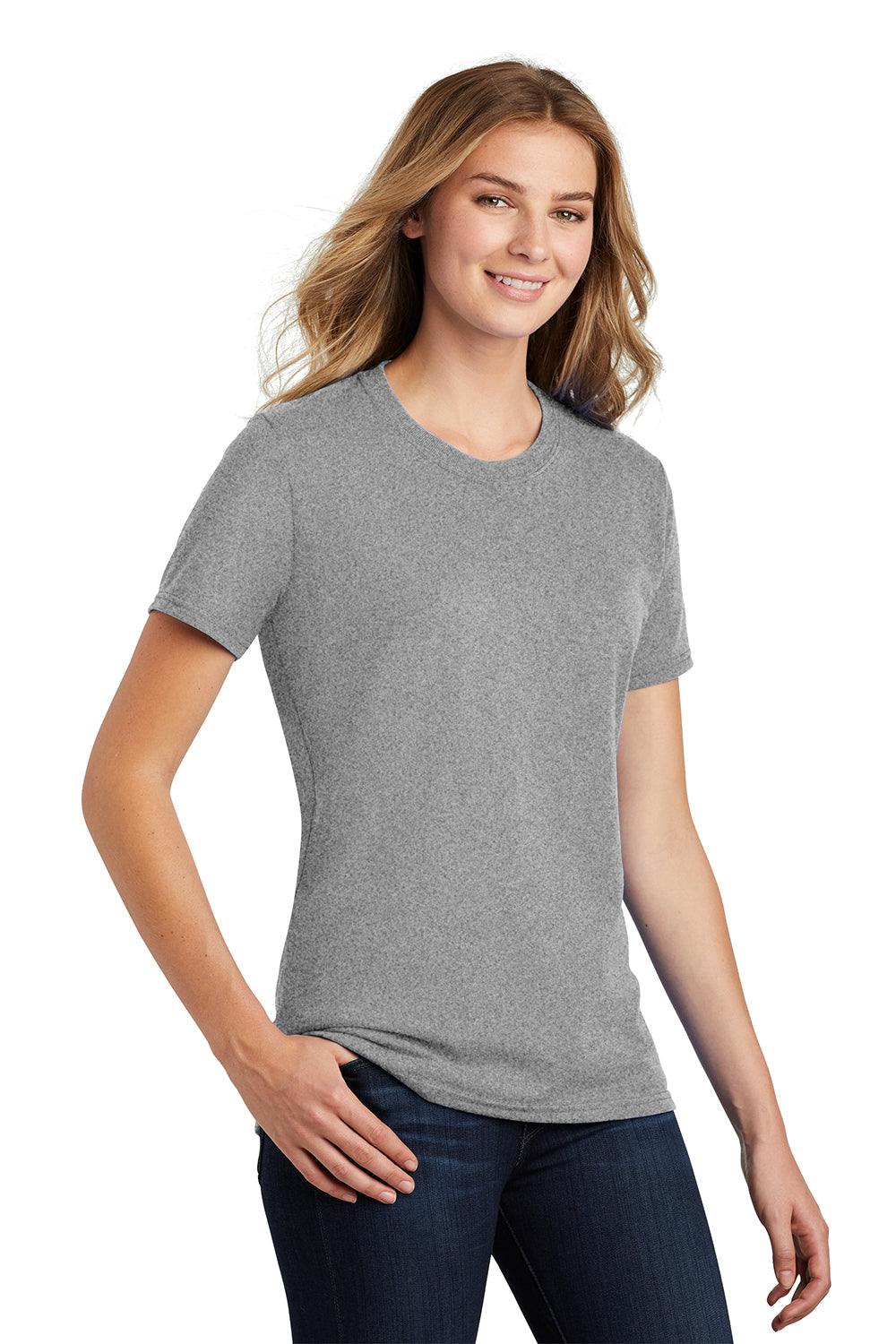 Port & Company LPC55 Womens Core Short Sleeve Crewneck T-Shirt Heather Grey Model 3q