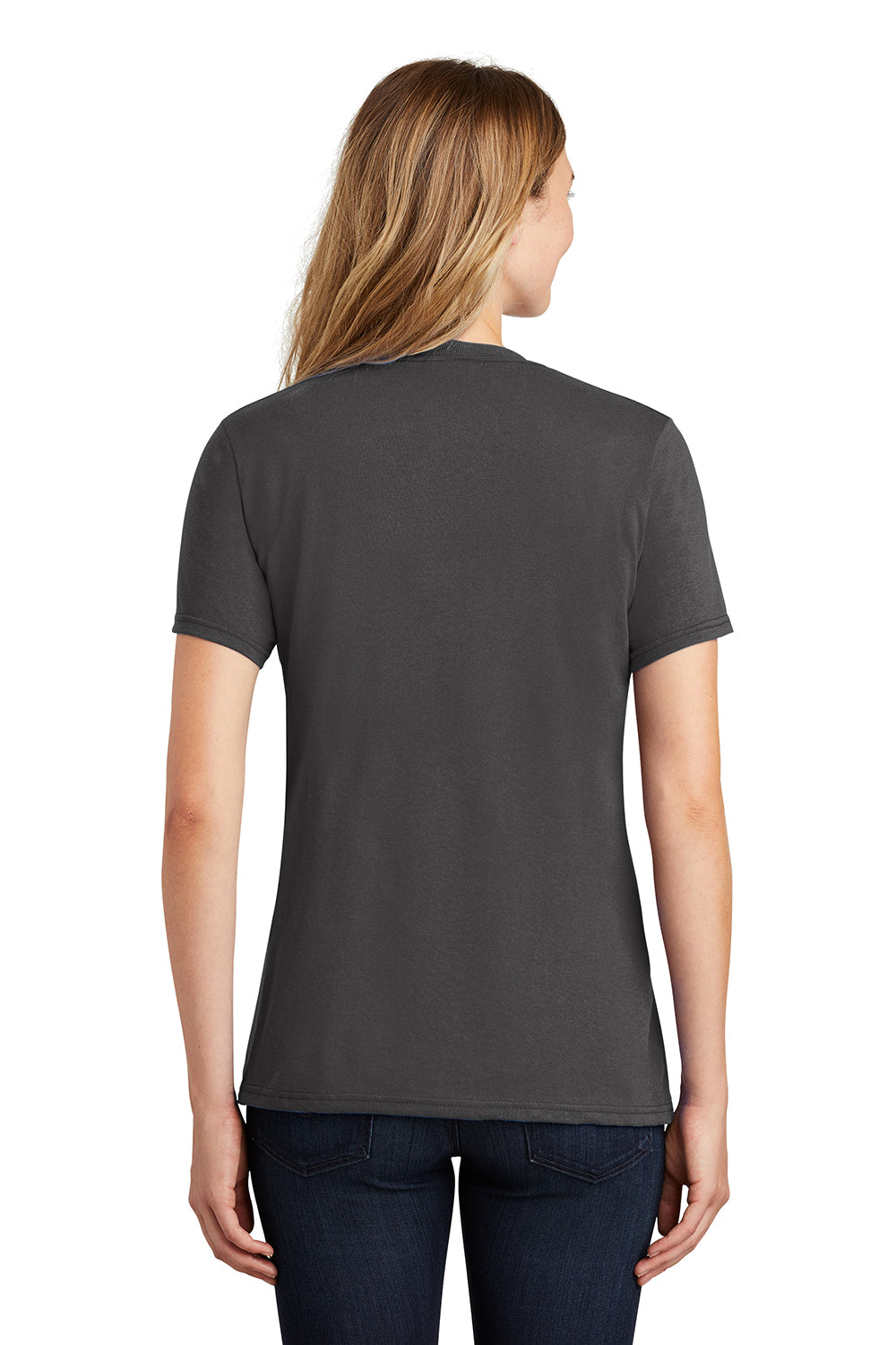 Port & Company LPC55 Womens Core Short Sleeve Crewneck T-Shirt Charcoal Grey Model Back