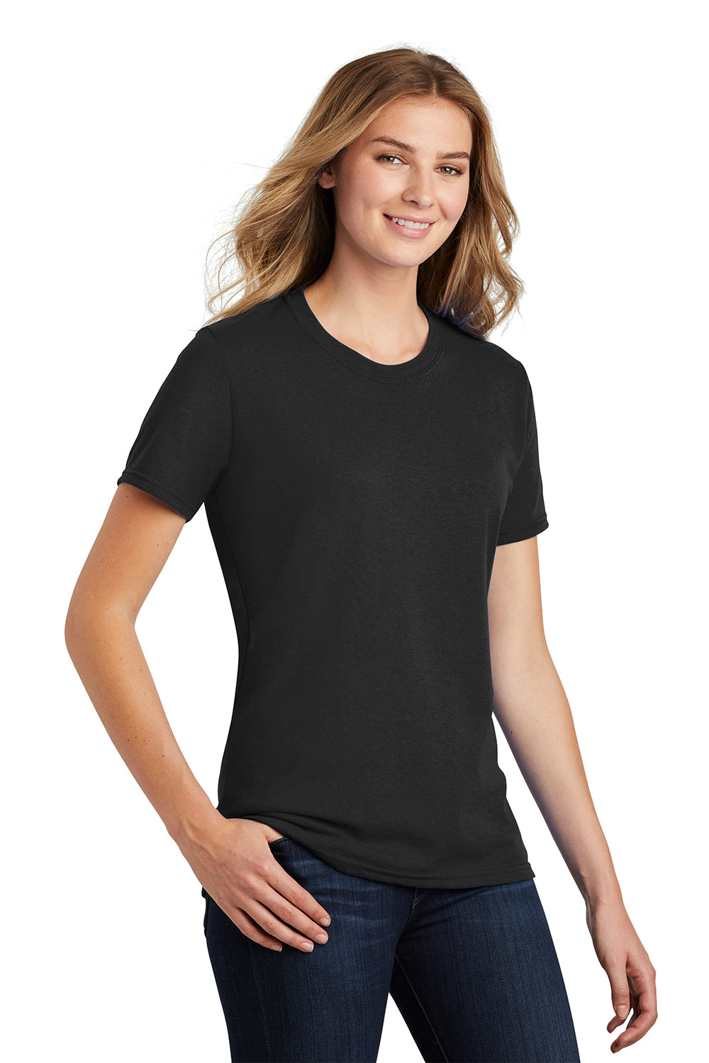 Port & Company LPC55 Womens Core Short Sleeve Crewneck T-Shirt Jet Black Model 3q