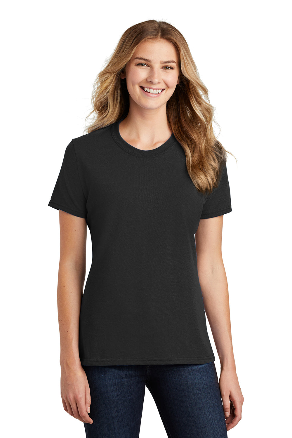 Port & Company LPC55 Womens Core Short Sleeve Crewneck T-Shirt Jet Black Model Front