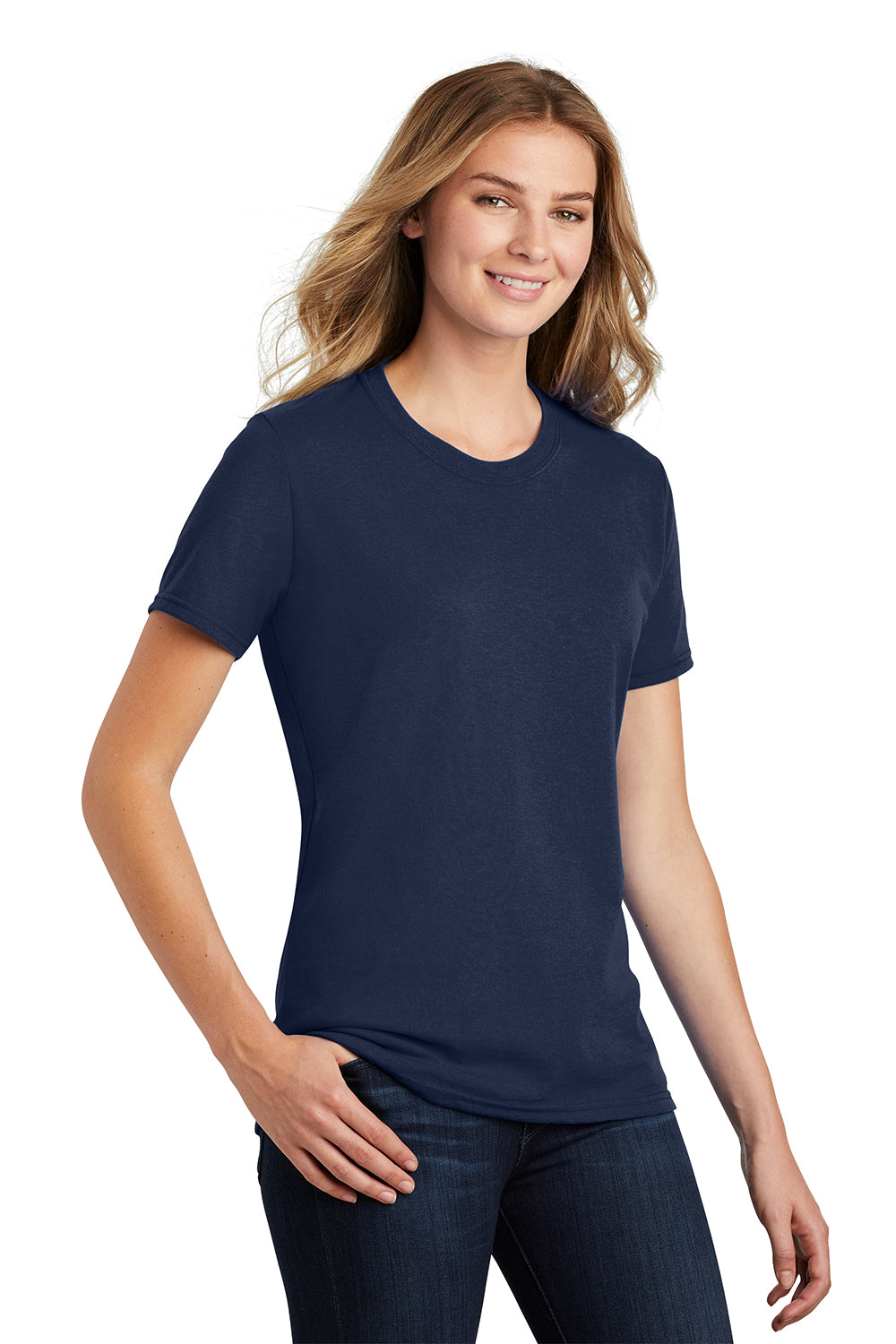 Port & Company LPC55 Womens Core Short Sleeve Crewneck T-Shirt Navy Blue Model 3q