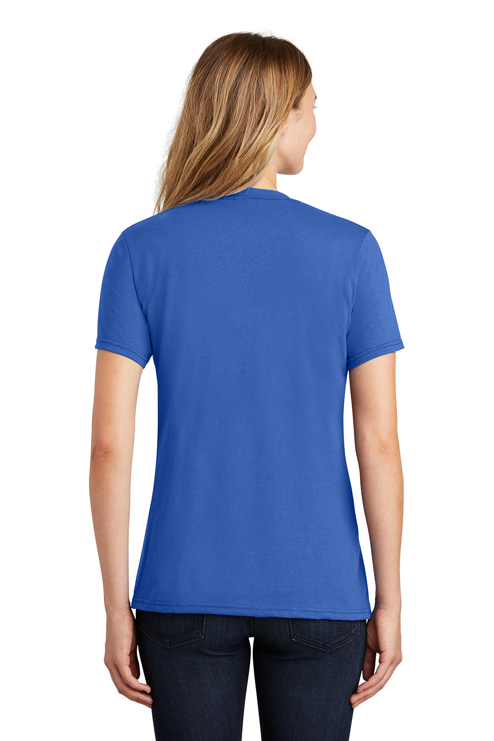 Port & Company LPC55 Womens Core Short Sleeve Crewneck T-Shirt Royal Blue Model Back