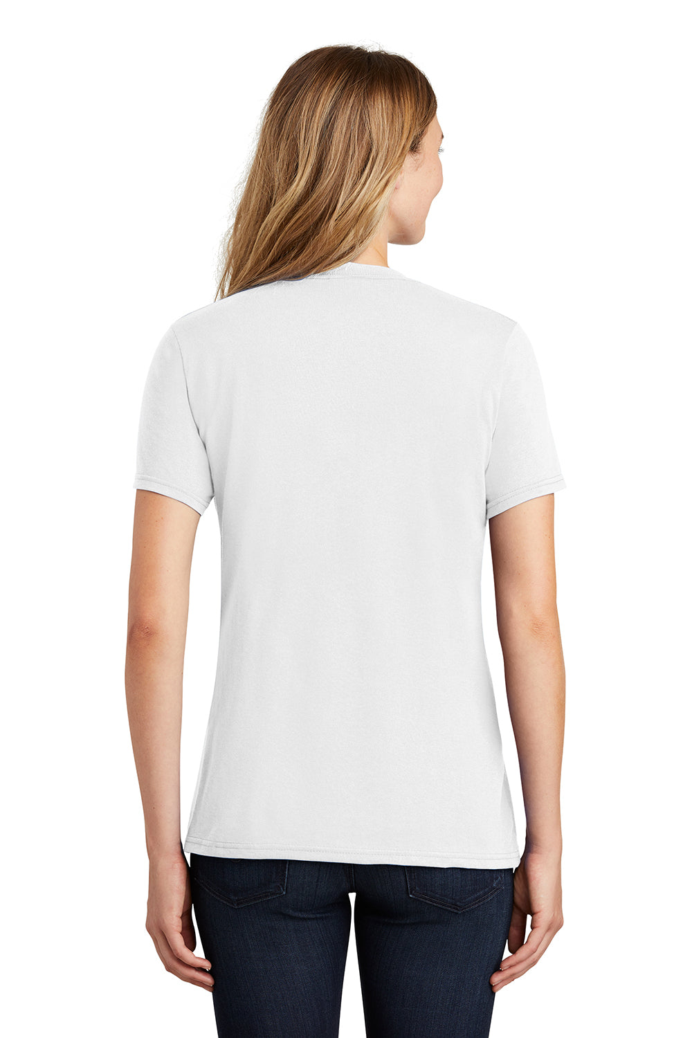 Port & Company LPC55 Womens Core Short Sleeve Crewneck T-Shirt White Model Back