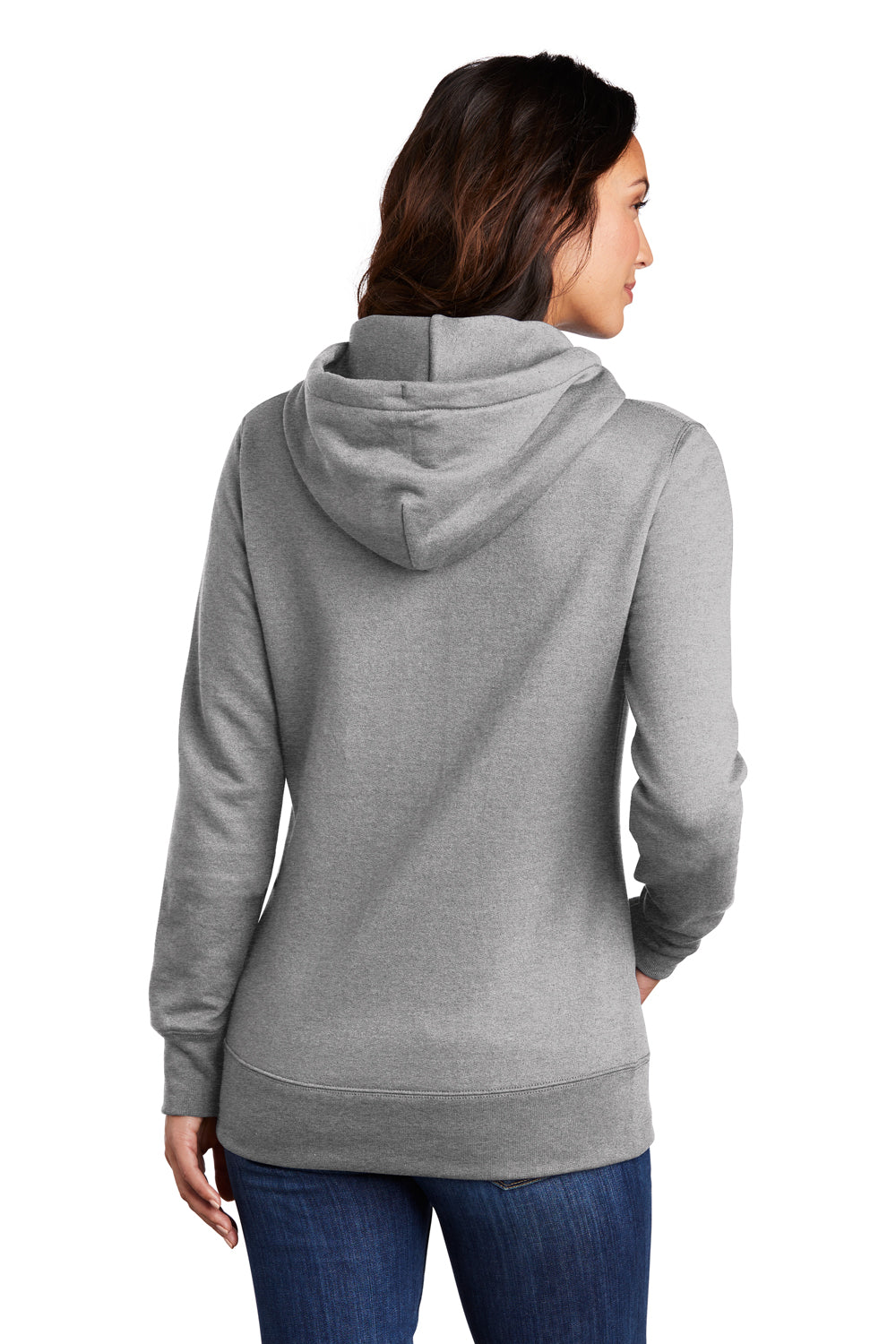 Port & Company LPC78H Womens Core Fleece Hooded Sweatshirt Hoodie Heather Grey Model Back