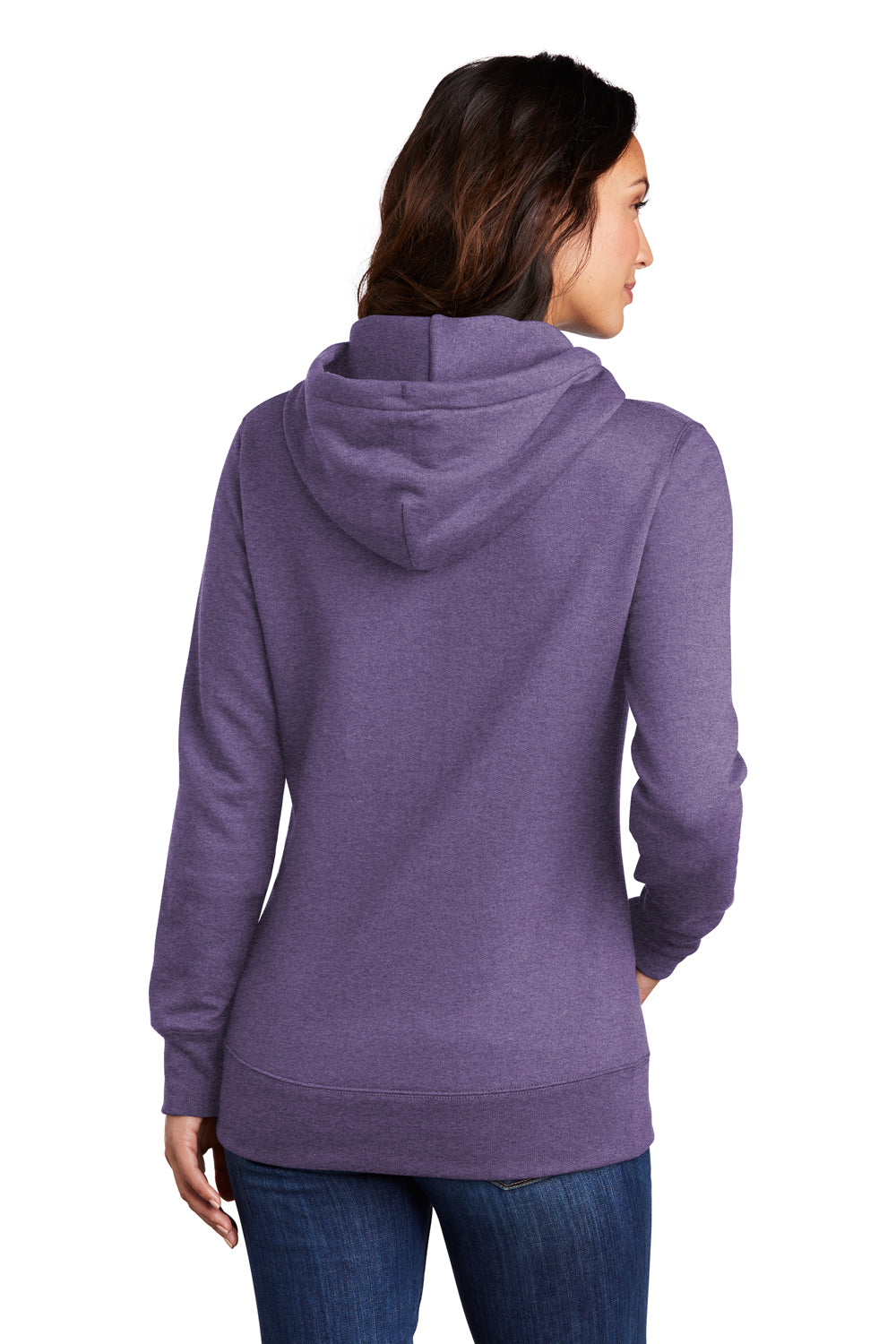 Port & Company LPC78H Womens Core Fleece Hooded Sweatshirt Hoodie Heather Purple Model Back