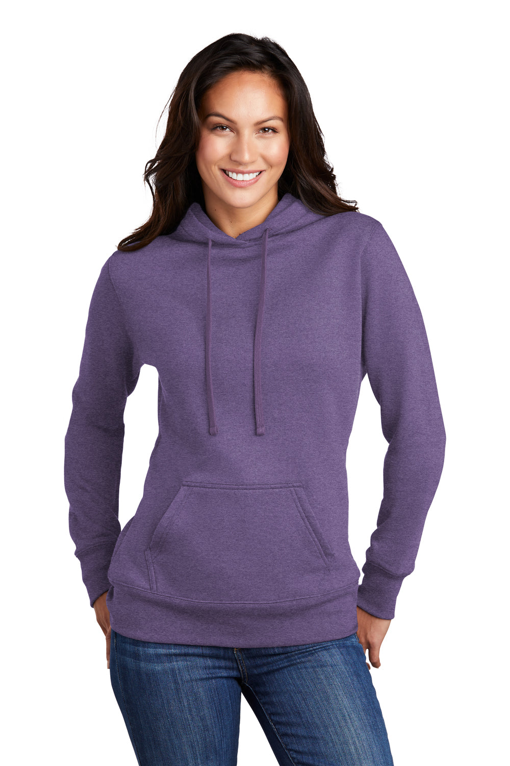 Port & Company LPC78H Womens Core Fleece Hooded Sweatshirt Hoodie Heather Purple Model Front