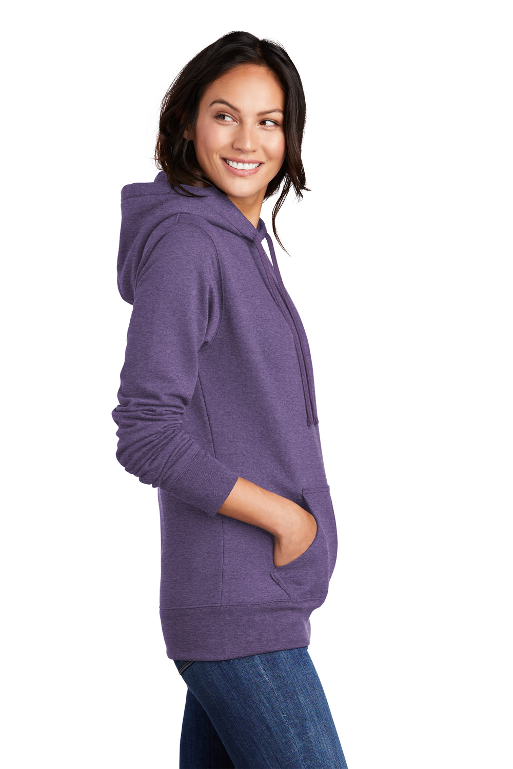 Port & Company LPC78H Womens Core Fleece Hooded Sweatshirt Hoodie Heather Purple Model Side